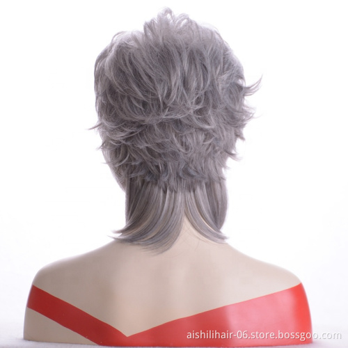 Synthetic hair silver gray color lolita wig short natural wave and kinky curly synthetic hair wigs for women